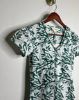 Ex Voto 100% Cotton White Green Bird Block Printed Maxi Dress