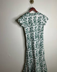 Ex Voto 100% Cotton White Green Bird Block Printed Maxi Dress