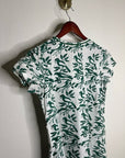 Ex Voto 100% Cotton White Green Bird Block Printed Maxi Dress