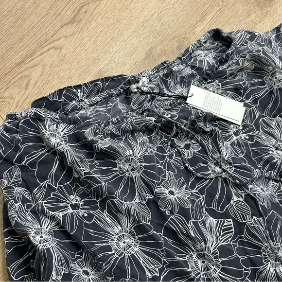 Unsubscribed Unsubscribed 100% Silk Black White Floral Tie Waist Maxi Skirt - Silk