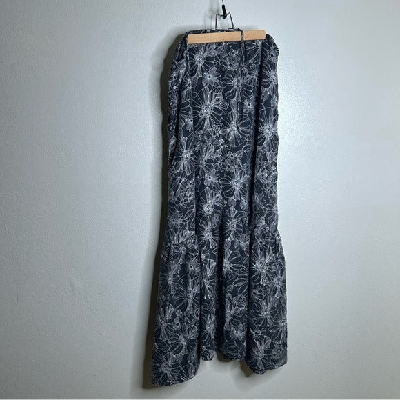 Unsubscribed Unsubscribed 100% Silk Black White Floral Tie Waist Maxi Skirt - Silk