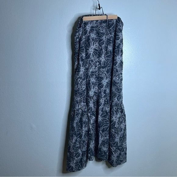 Unsubscribed Unsubscribed 100% Silk Black White Floral Tie Waist Maxi Skirt - Silk