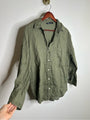 Zara 100% Linen Drop Shoulder Button Down Long Sleeve Army Green Button Down Top