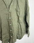 Zara 100% Linen Drop Shoulder Button Down Long Sleeve Army Green Button Down Top
