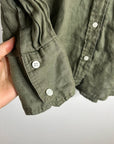 Zara 100% Linen Drop Shoulder Button Down Long Sleeve Army Green Button Down Top