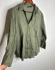 Zara 100% Linen Drop Shoulder Button Down Long Sleeve Army Green Button Down Top