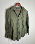 Zara 100% Linen Drop Shoulder Button Down Long Sleeve Army Green Button Down Top