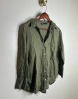 Zara 100% Linen Drop Shoulder Button Down Long Sleeve Army Green Button Down Top