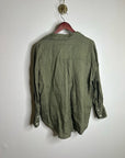 Zara 100% Linen Drop Shoulder Button Down Long Sleeve Army Green Button Down Top