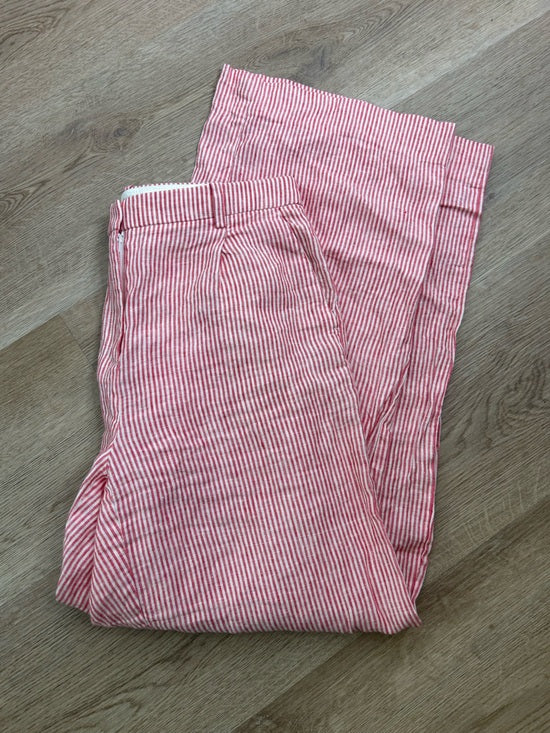 J. Crew 100% Linen Essential Wide Leg Pant in Electric Red Stripe