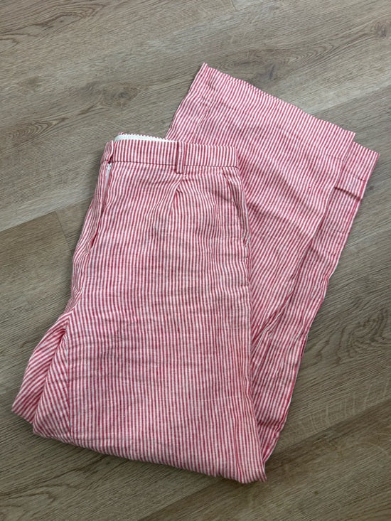 J. Crew 100% Linen Essential Wide Leg Pant in Electric Red Stripe
