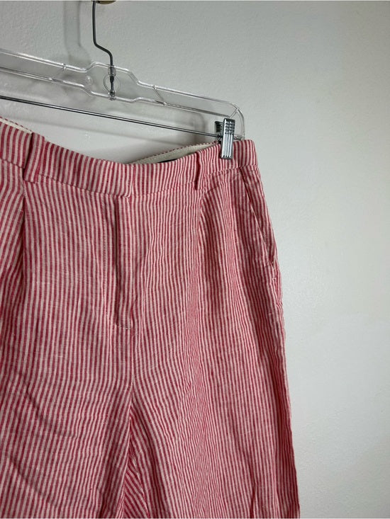 J. Crew 100% Linen Essential Wide Leg Pant in Electric Red Stripe
