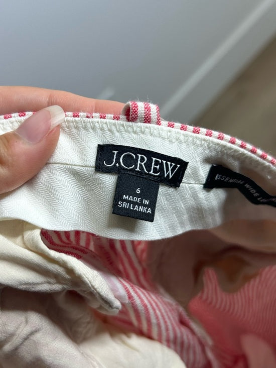 J. Crew 100% Linen Essential Wide Leg Pant in Electric Red Stripe