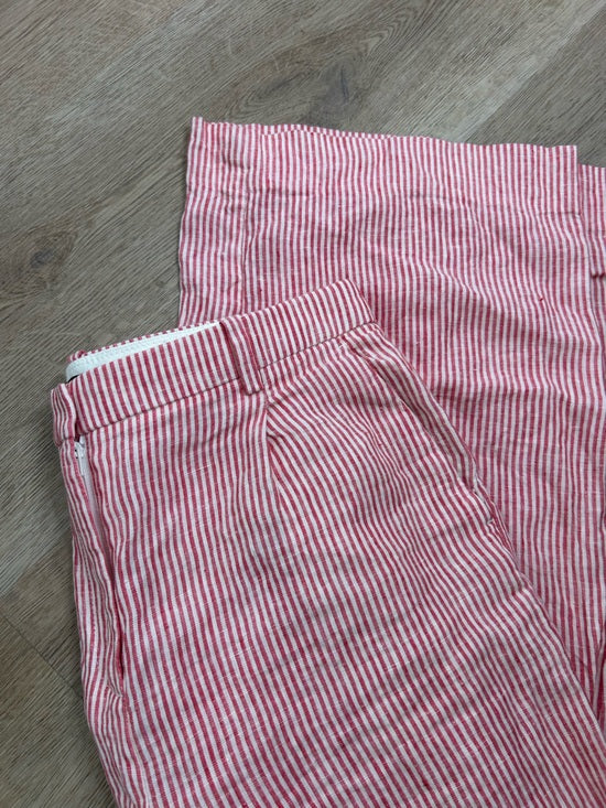 J. Crew 100% Linen Essential Wide Leg Pant in Electric Red Stripe