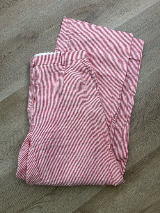 J. Crew 100% Linen Essential Wide Leg Pant in Electric Red Stripe