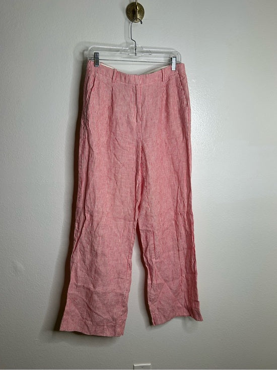 J. Crew 100% Linen Essential Wide Leg Pant in Electric Red Stripe