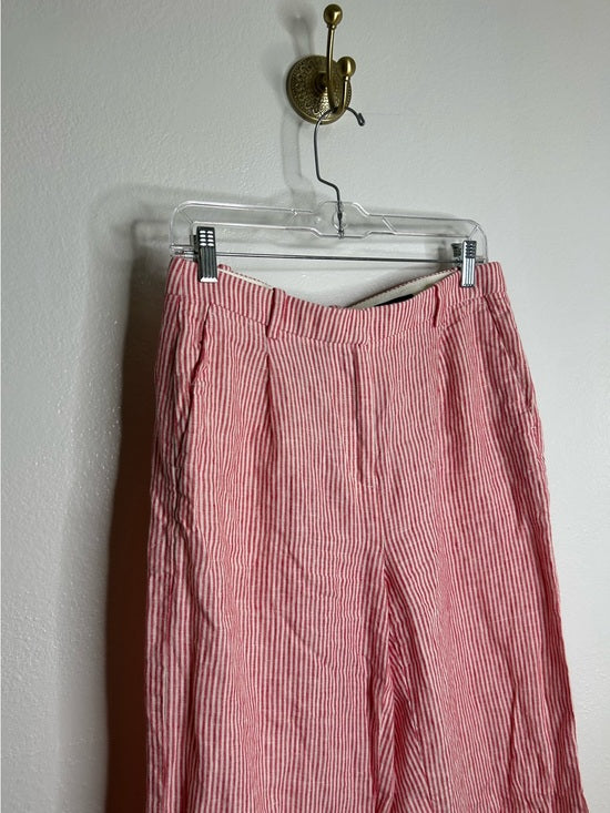 J. Crew 100% Linen Essential Wide Leg Pant in Electric Red Stripe