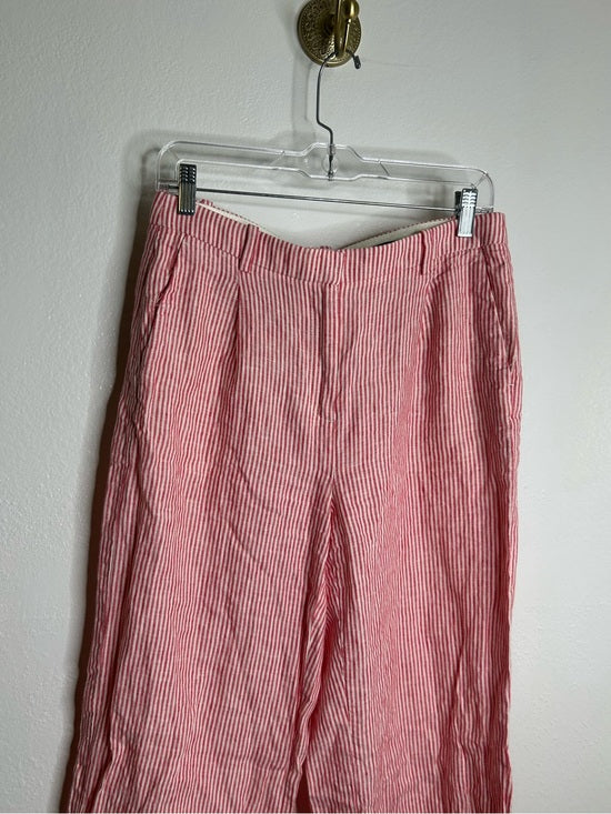 J. Crew 100% Linen Essential Wide Leg Pant in Electric Red Stripe