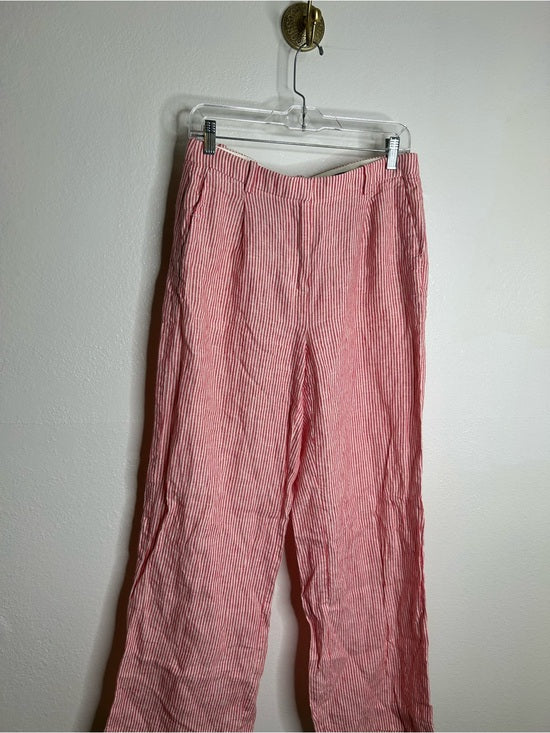 J. Crew 100% Linen Essential Wide Leg Pant in Electric Red Stripe