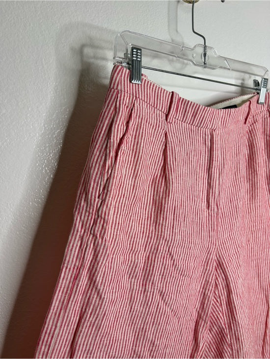 J. Crew 100% Linen Essential Wide Leg Pant in Electric Red Stripe