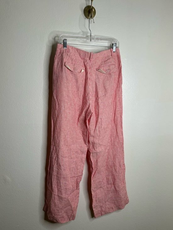 J. Crew 100% Linen Essential Wide Leg Pant in Electric Red Stripe