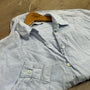 Zara Linen Cotton Oversized Striped Blue White Button Down Mother of Pearl