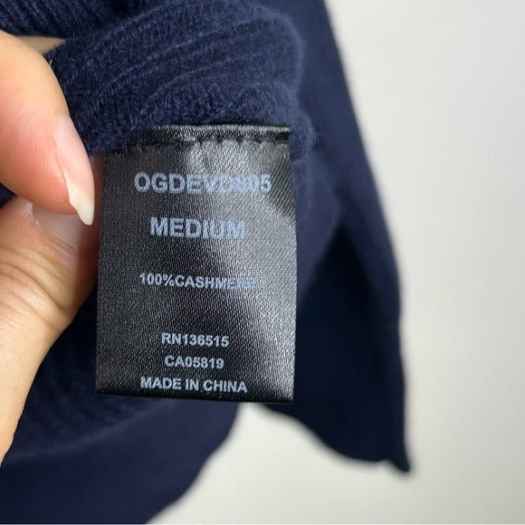 One Grey Day 100% Cashmere Navy Blue Ribbed Lightweight Pullover Sweater