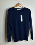 One Grey Day 100% Cashmere Navy Blue Ribbed Lightweight Pullover Sweater