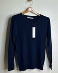 One Grey Day 100% Cashmere Navy Blue Ribbed Lightweight Pullover Sweater