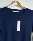 One Grey Day 100% Cashmere Navy Blue Ribbed Lightweight Pullover Sweater