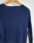 One Grey Day 100% Cashmere Navy Blue Ribbed Lightweight Pullover Sweater