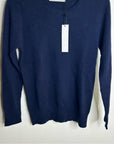 One Grey Day 100% Cashmere Navy Blue Ribbed Lightweight Pullover Sweater