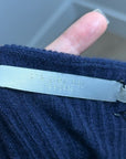 One Grey Day 100% Cashmere Navy Blue Ribbed Lightweight Pullover Sweater
