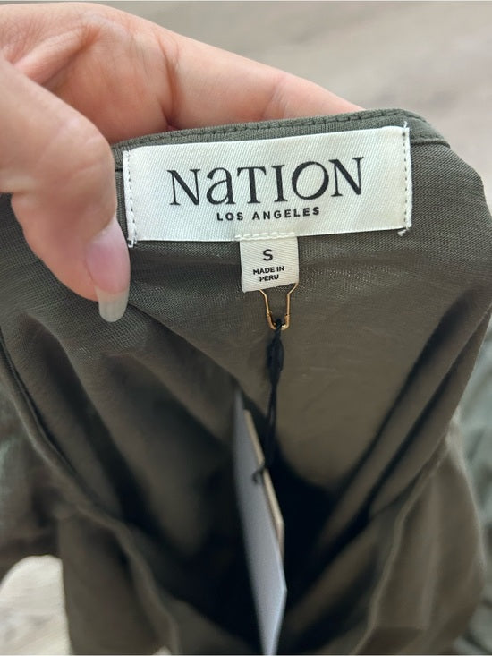 Nation LA 100% Pima Cotton Knit Evonne Drop Waist Ruched Midi Dress in Green