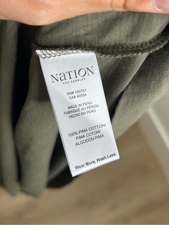 Nation LA 100% Pima Cotton Knit Evonne Drop Waist Ruched Midi Dress in Green