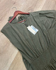 Nation LA 100% Pima Cotton Knit Evonne Drop Waist Ruched Midi Dress in Green