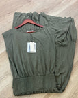 Nation LA 100% Pima Cotton Knit Evonne Drop Waist Ruched Midi Dress in Green