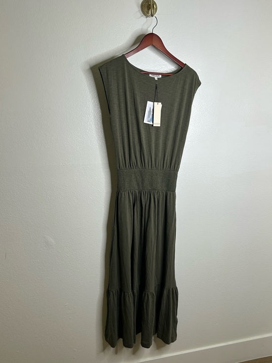 Nation LA 100% Pima Cotton Knit Evonne Drop Waist Ruched Midi Dress in Green