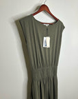 Nation LA 100% Pima Cotton Knit Evonne Drop Waist Ruched Midi Dress in Green