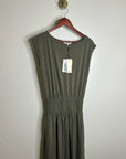 Nation LA 100% Pima Cotton Knit Evonne Drop Waist Ruched Midi Dress in Green