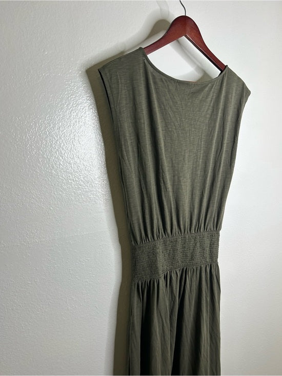 Nation LA 100% Pima Cotton Knit Evonne Drop Waist Ruched Midi Dress in Green