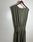 Nation LA 100% Pima Cotton Knit Evonne Drop Waist Ruched Midi Dress in Green