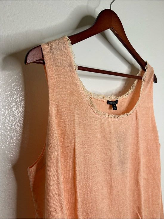NWT Lafayette 148 100% Linen Salmon Pink Knit Textured Lace Tank Top