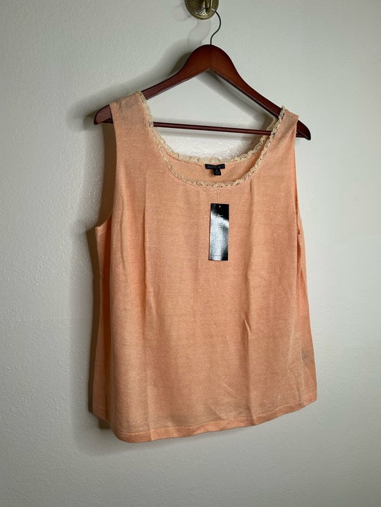 NWT Lafayette 148 100% Linen Salmon Pink Knit Textured Lace Tank Top