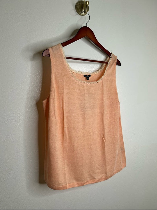 NWT Lafayette 148 100% Linen Salmon Pink Knit Textured Lace Tank Top