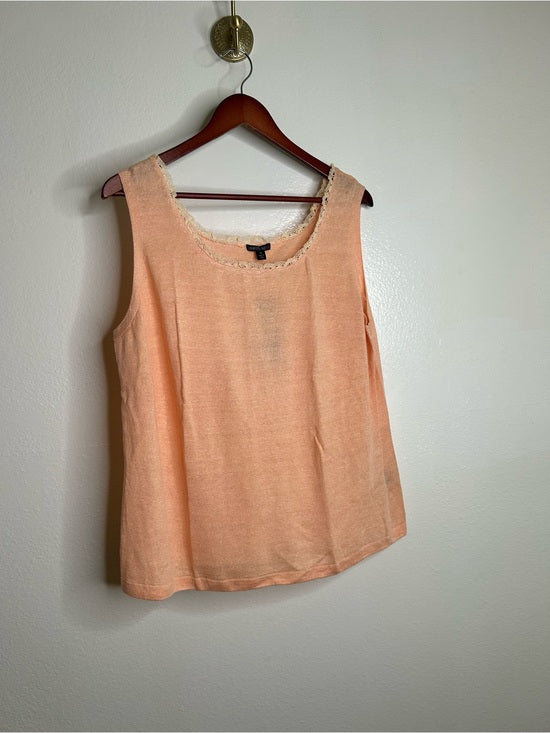 NWT Lafayette 148 100% Linen Salmon Pink Knit Textured Lace Tank Top