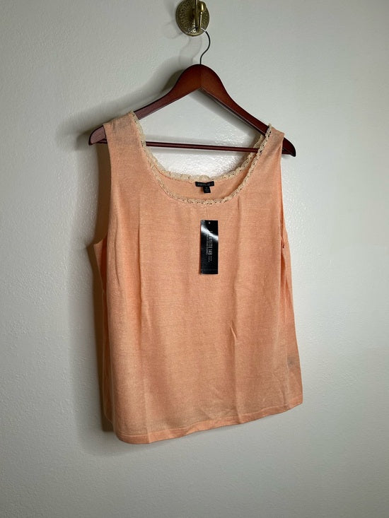 NWT Lafayette 148 100% Linen Salmon Pink Knit Textured Lace Tank Top