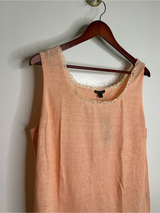 NWT Lafayette 148 100% Linen Salmon Pink Knit Textured Lace Tank Top
