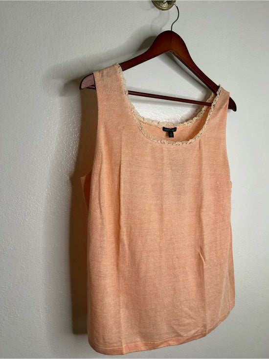 NWT Lafayette 148 100% Linen Salmon Pink Knit Textured Lace Tank Top