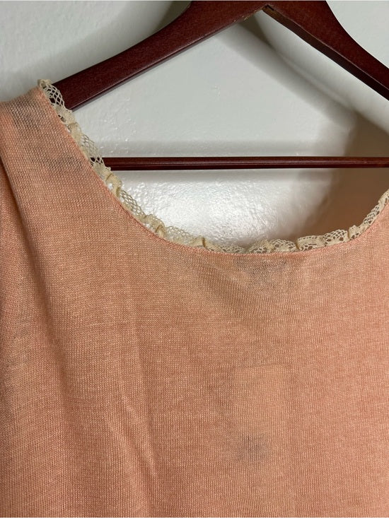 NWT Lafayette 148 100% Linen Salmon Pink Knit Textured Lace Tank Top